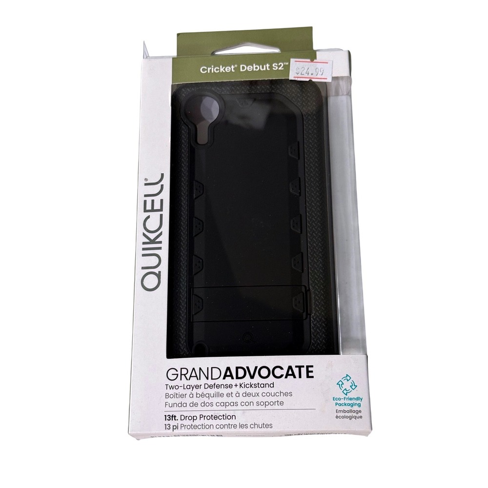 Quikcell Grand Advocate Cricket Debut S2 Case Black Rugged Kickstand Cover‎ New